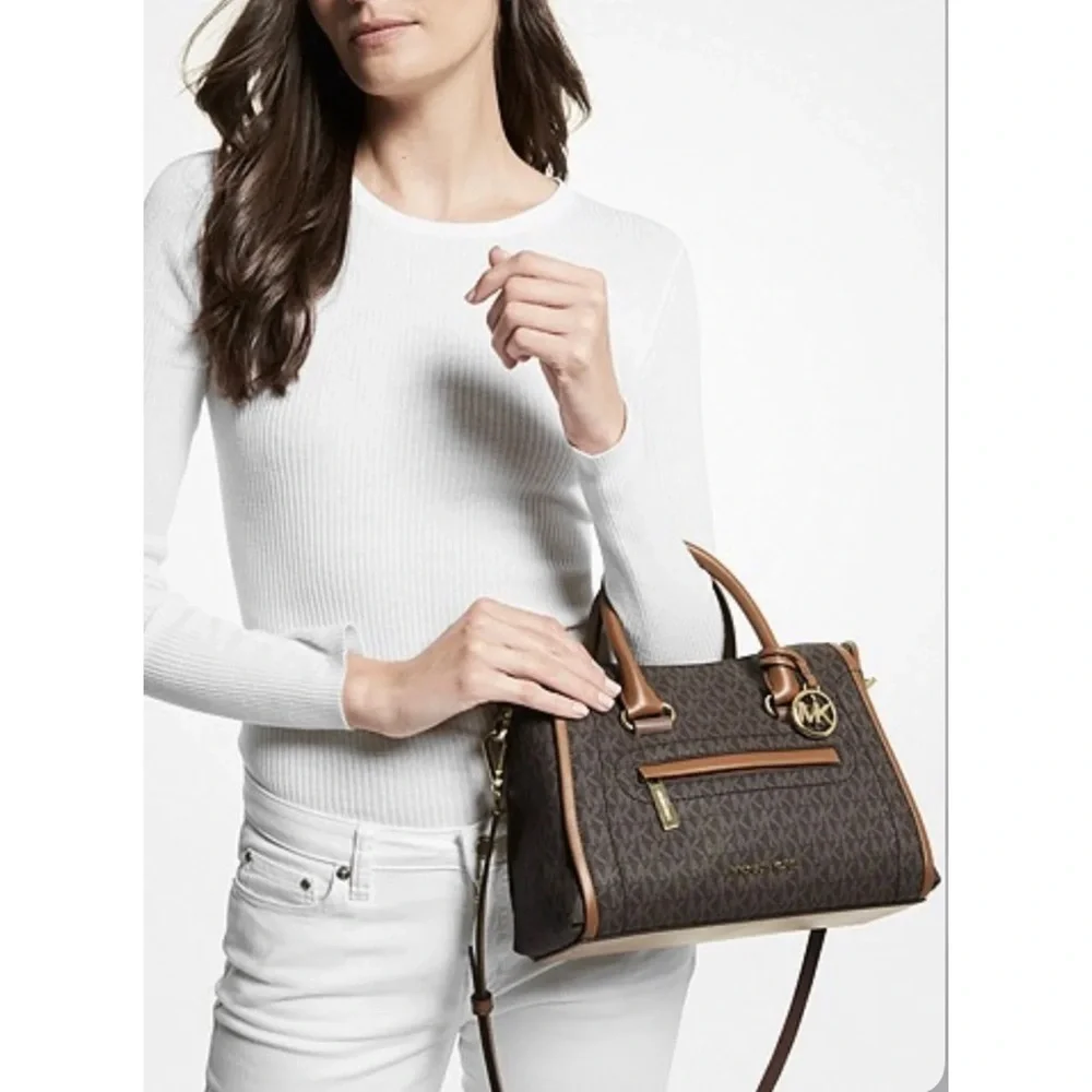 Michael Kors Carine Logo Brown Satchel Zip top bag